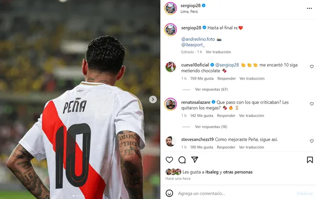 Christian Cueva felicitó a Sergio Peña. Foto: captura de Instagram/Sergio Peña.   