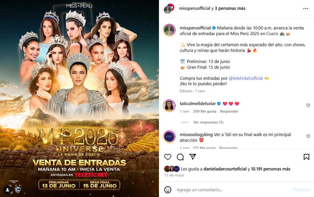 Entradas Miss Perú. Foto: Instagram Entradas Miss Perú. Foto: Instagram