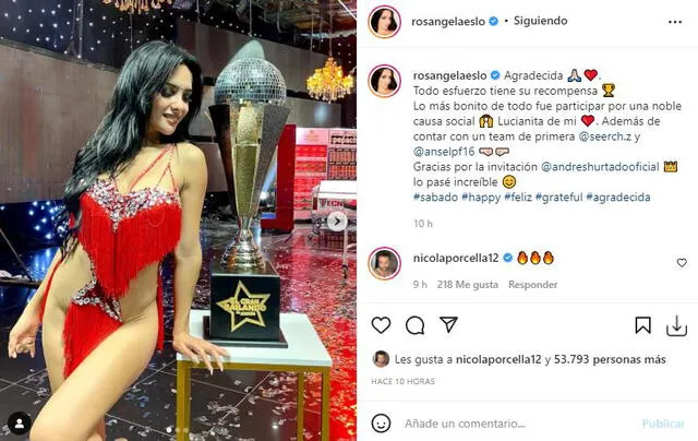 Rosángela Espinoza posa junto a premio. Foto: captura/Instagram