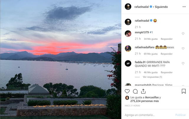 Publicación de Rafael Nadal en Instagram