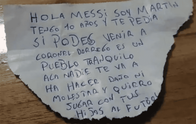 Carta que le escribió el pequeño a Lionel Messi. Foto: Nuevo Diario 