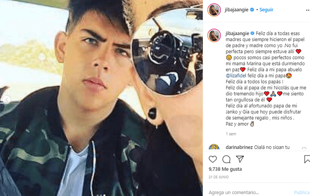 Angie Jibaja agradece a Jean Paul Santa María en el Día del Padre. Foto: Captura Instagram. Angie Jibaja agradece a Jean Paul Santa María en el Día del Padre. Foto: Captura Instagram.