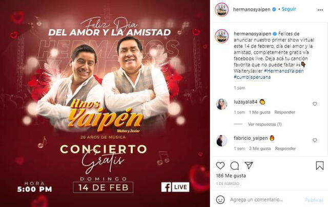 Hermanos Yaipén anuncian concierto gratuito