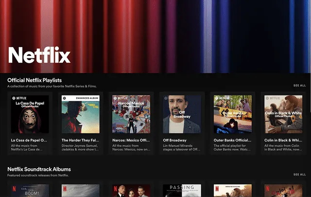 Nueva sección de contenido exclusivo sobre las producciones de Netflix. Foto: Spotify/Netflix