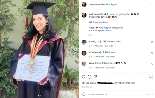 Andrea Luna se gradúa con el grado de bachiller en Ciencias de la Comunicación. Foto: Andrea Luna/Instagram