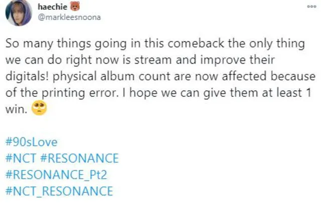Reacción de los NCTzen al retraso de álbumes de NCT. Foto: captura Twitter