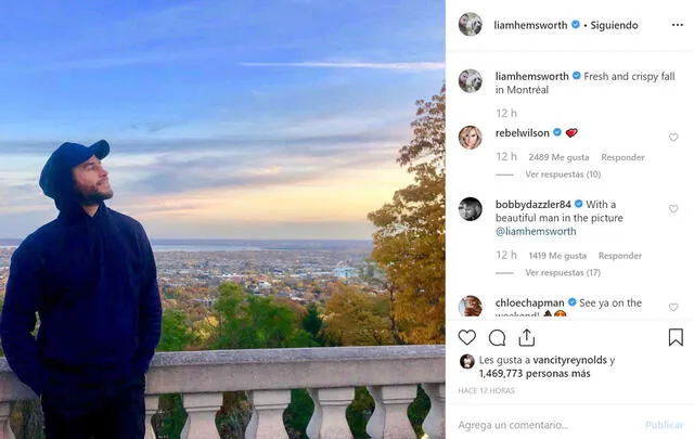 Publicación de Liam Hemsworth en Instagram