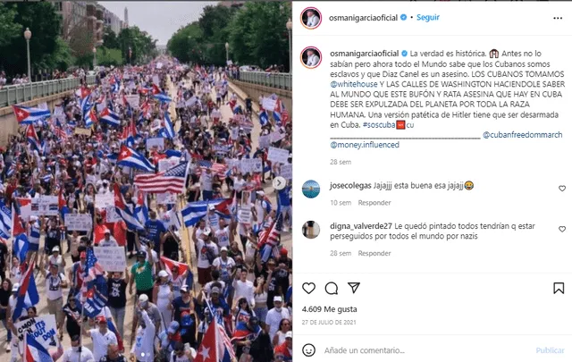 Osmani García se pronunció sobre las multitudinarias protestas que se vivieron a fines del 2021 en Cuba. Foto: Osmani García/Instagram