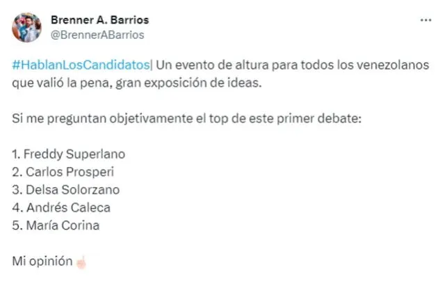 El candidato recibió la mayoría de comentarios positivos en las redes sociales. Foto: Twitter 