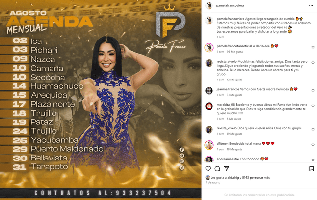  Pamela Franco compartió detalles sobre el evento a través de su cuenta oficial de Instagram. Foto: Instagram/Pamela Franco   