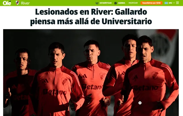 Prensa argentina sobre los lesionados de River previo al partido con Universitario. Foto: Diario Olé Prensa argentina sobre los lesionados de River previo al partido con Universitario. Foto: Diario Olé