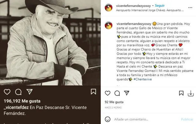 Mensaje del imitador a Vicente Fernández. Foto: captura/Instagram