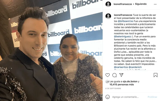 los tiktokers Leonel Fransezze y doña Luisa en los Billboard Bolivia
