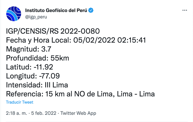 Sismo en Lima.