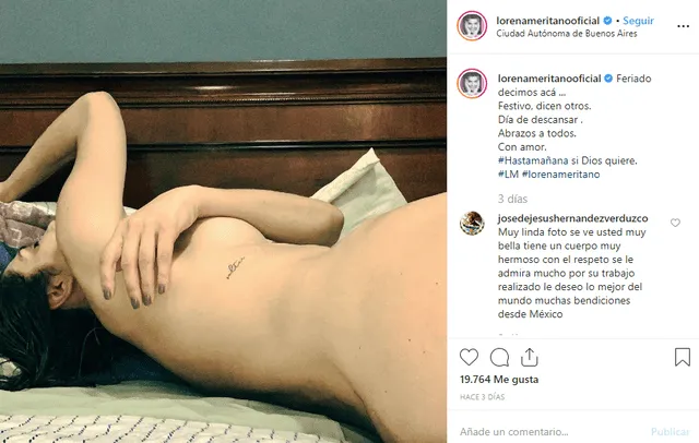 Lorena Meritano y su desnudo en Instagram