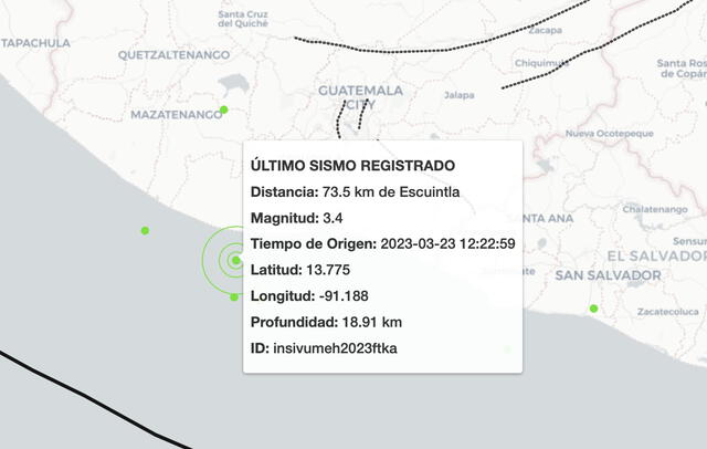  Último temblor de hoy en Guatemala. Foto: Insivumeh   