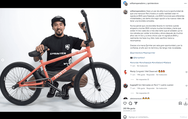  La bicicleta diseñada por Williams Pérez puede ser adquirida a través de Internet. Foto: @williamsperezbmx/Instagram<br><br>    