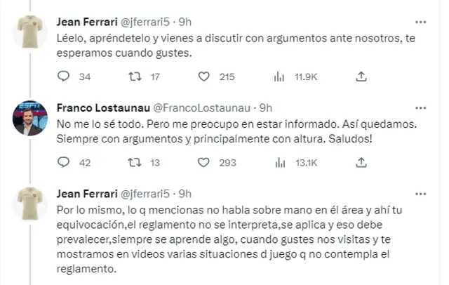  Cruce de palabras entre Ferrari y Lostaunau, Foto: captura Twitter    