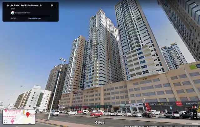 Ubicación exacta del edificio incendiado, en Emiratos Árabes Unidos. Foto: captura de Google Maps   