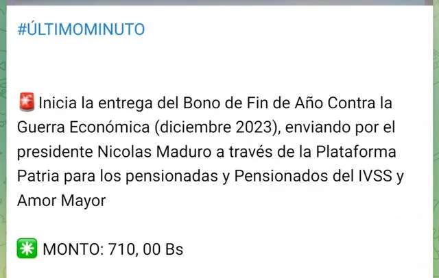 Bono de Guerra Económica y Segundo Bono Especial, diciembre 2023: fechas de pago, MONTOS y últimas noticias | cuándo pagan el bono de guerra | Nicolás Maduro | nuevo bono especial | bono de guerra pensionados ivss | qué bono llega HOY | Telegram | Canal Patria Digital