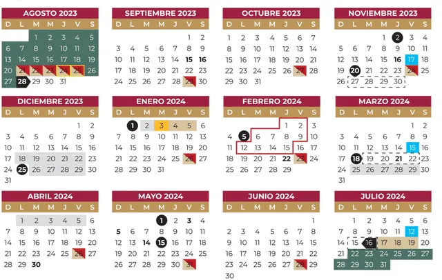 Este es el calendario anual que emitió el SEP para este periodo académico. Secretaría de Educación Pública   