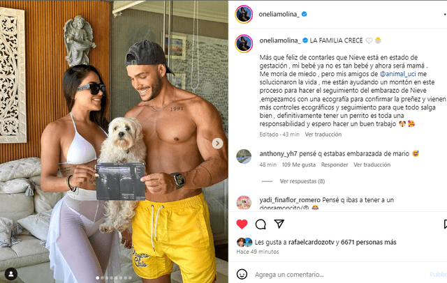  Onelia Molina, acompañada de Mario Irivarren, enseñó la ecografía de su perrita Nieve. Foto: Instagram/Oneliamolina 