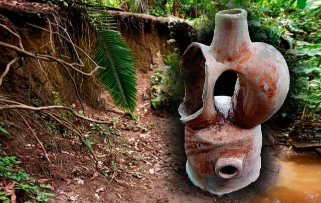  Los objetos fueron removidos por la crecida de las aguas que discurren por la quebrada y luego cuando bajó el caudal quedaron expuestos. Foto: composición LR/Revista Científica Pakamuros   