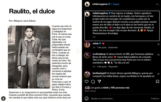  Mensaje de Milagros Leiva. Foto: Instagram    