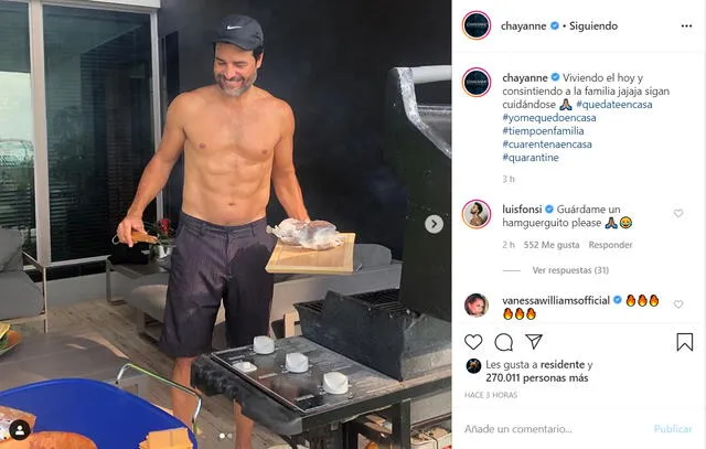 La publicación de Chayanne en Instagram, convertido en un ágil cocinero.