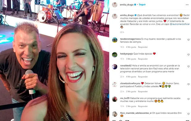 A través de sus redes sociales, Emilia Drago se mostró sonriente junto a Raul Romero mientras se encontraban arriba de un escenario. Foto: Composición / Instagram