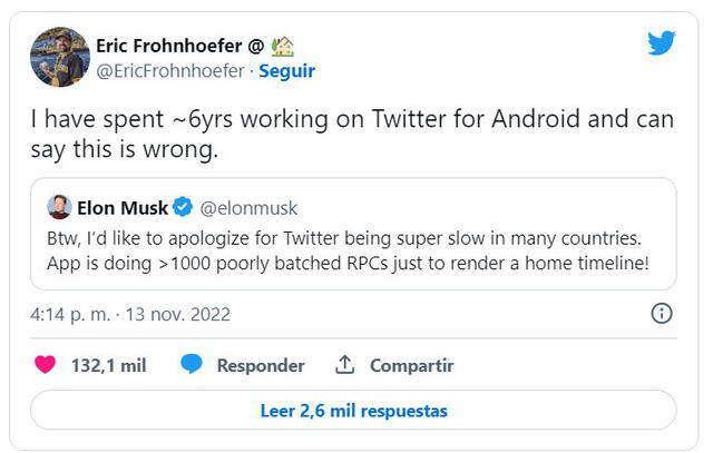 Mensaje corrigiendo a Elon Musk. Foto: captura  de Twitter / @EricFrohnhoefer