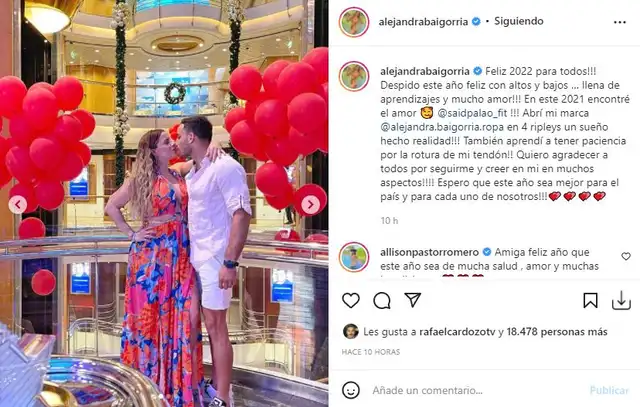 Alejandra Baigorria y Said Palao en el crucero. Foto: captura/Instagam