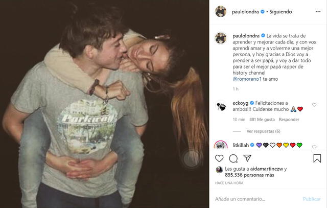 La publicación de Paulo Londra en Instagram confirmando la noticia de que será papá.