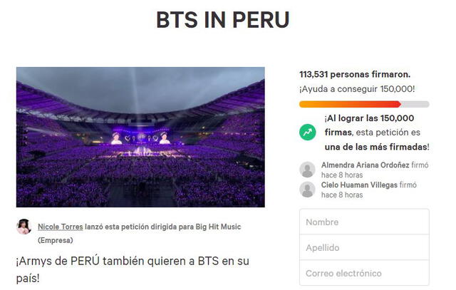 BTS en Perú: petición fue viral en agosto del 2021. Foto: captura