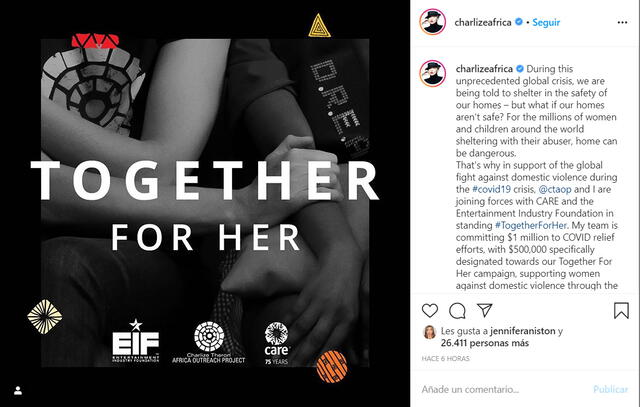Charlize Theron confirmó la información a través de una publicación en su cuenta de Instagram.