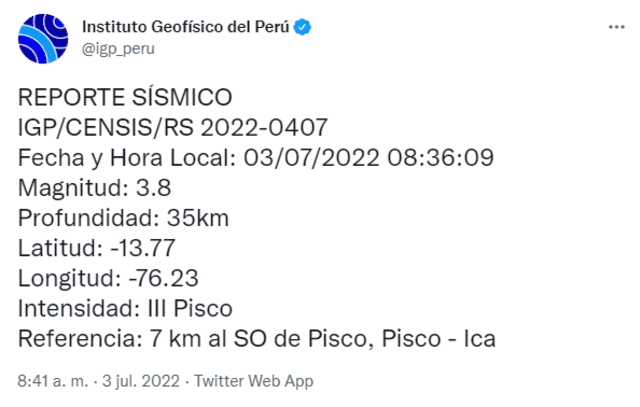 Sismo en Ica
