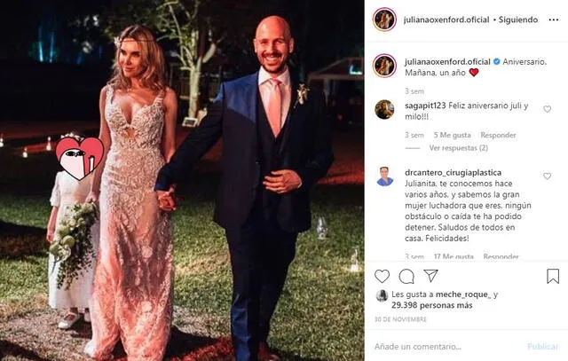 Juliana Oxenford celebra aniversario de matrimonio en Instagram