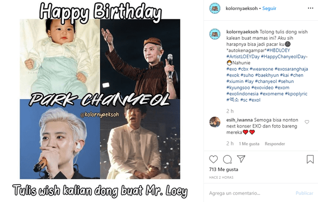 Fans celebran el cumpleaños de Chanyeol en Instagram.