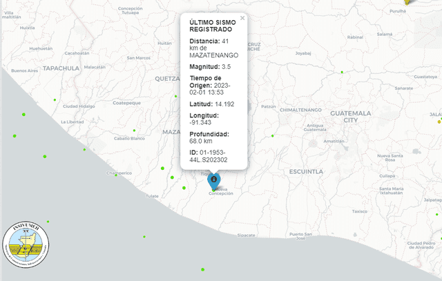 Último temblor registrado en Guatemala. Foto: INSIVUMEH 