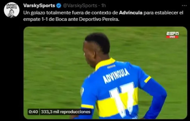 Juan Pablo Varsky opinó tras el golazo de Advíncula. Foto: captura de Twitter/@VarskySports   