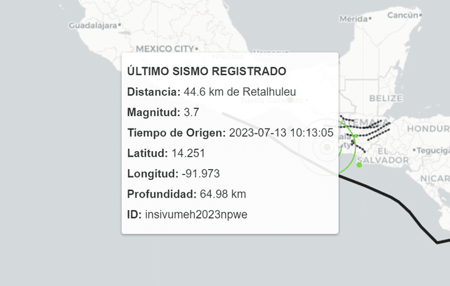  Último temblor hoy en Guatemala. Foto: Insivumeh    