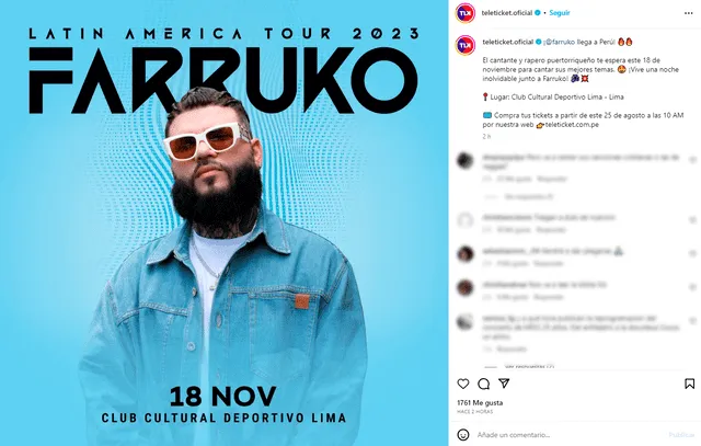 Farruko en Lima. Foto: Teleticket   