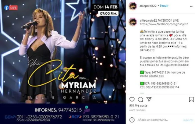 Imitadora de Myriam Hernández en concierto este 14 de febrero.
