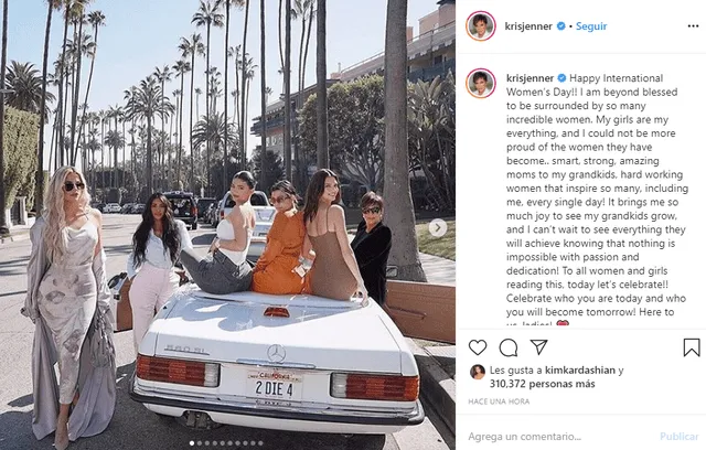 Kris Jenner y su publicación en Instagram.