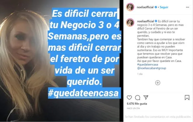 El controvertido mensaje que publicó Noelia en Instagram.