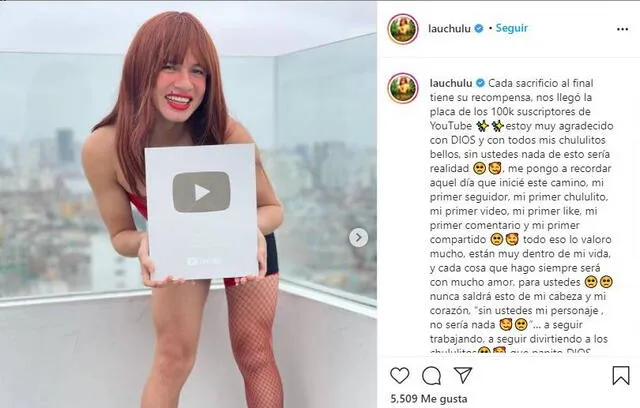 La Uchulú comparte su emoción tras recibir su primera placa de YouTube. Foto: La Uchulú/ Instagram