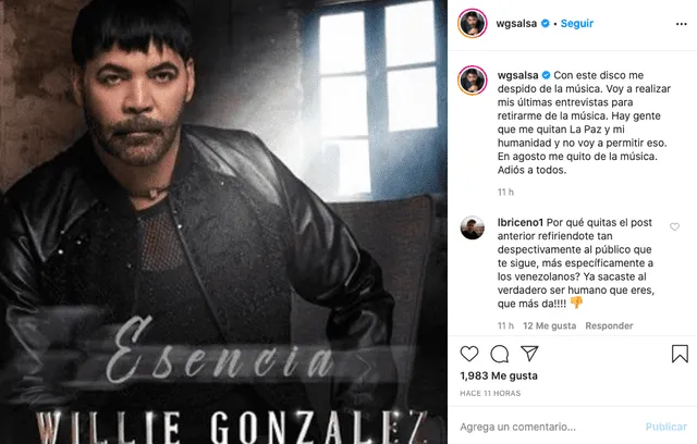 Willie González en Instagram