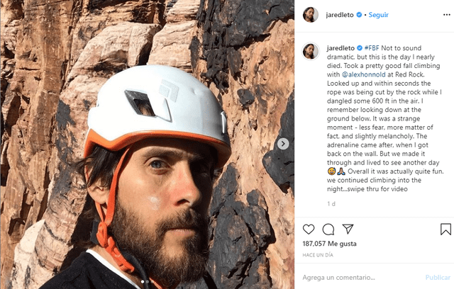 Jared Leto estuvo a punto de morir porque su cuerda se rompió mientras escalaba.