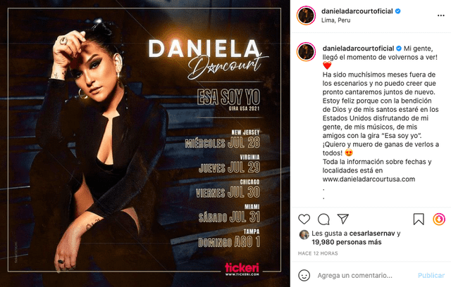 Daniela Darcourt anuncia conciertos presenciales en Estados Unidos: “Llegó el momento”