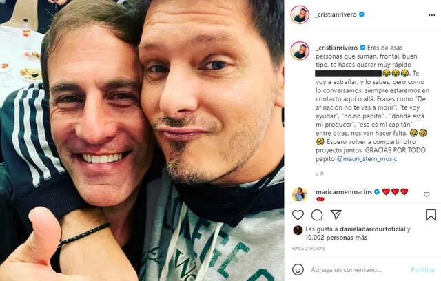 Cristian Rivero y Mauri Stern formaron una sólida amistad mientras trabajaban juntos en el programa Yo soy. Foto: Cristian Rivero / Instagram